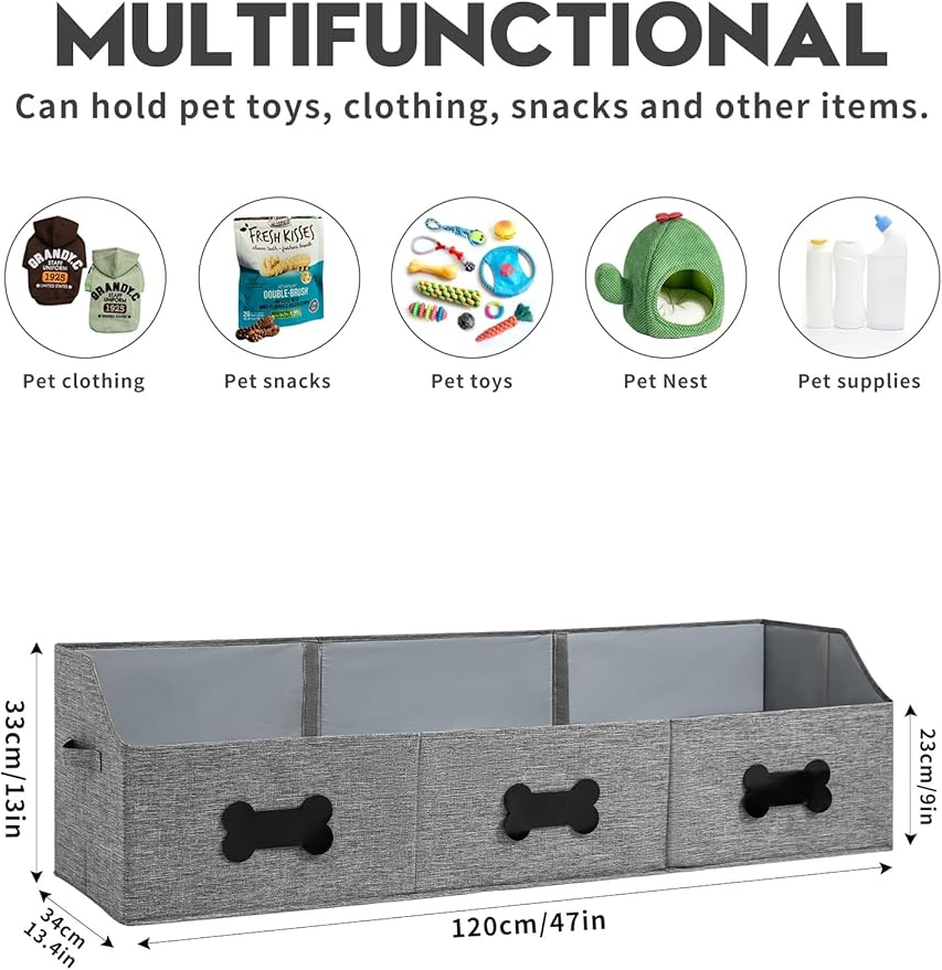 Qozary Large Dog Toy Basket with Diy Tag - Collapsible Dog Toy Bin, Fabric Personalized Storage Box, Trapezoid Storage and Organizer for Pet Supplies (Gray, Extra Large 47"x13.4")