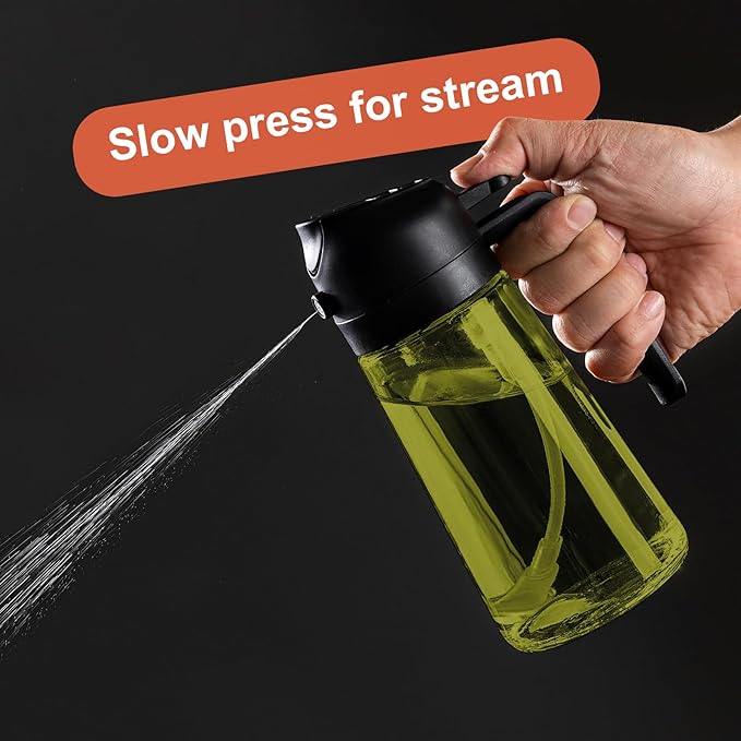 CXINYI - 16oz/470ml Olive Oil Dispenser for Kitchen with Stickers - 2 in 1 Olive Oil Sprayer for Cooking, Air Fryer, and Salad, Black (Light-Proof Kitchen Gadget)