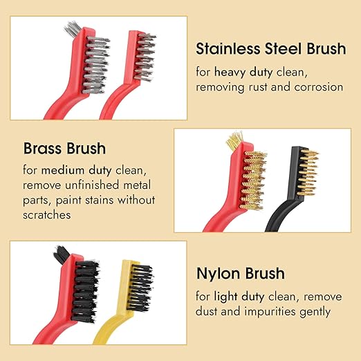 6 Pieces Wire Brushes Set, Small Metal Brass/Stainless Steel/Nylon Brushes for Cleaning Metal Rust Remover and Paint Removal