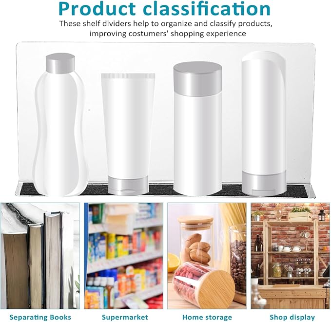 Baluue 6 Pack Clear Magnetic Shelf Dividers PVC Plastic L Shaped Separators 12cm Tall Shelf Divider for Wire Shelving Closet Organization Retail Display Rack Cabinet Goods Bins