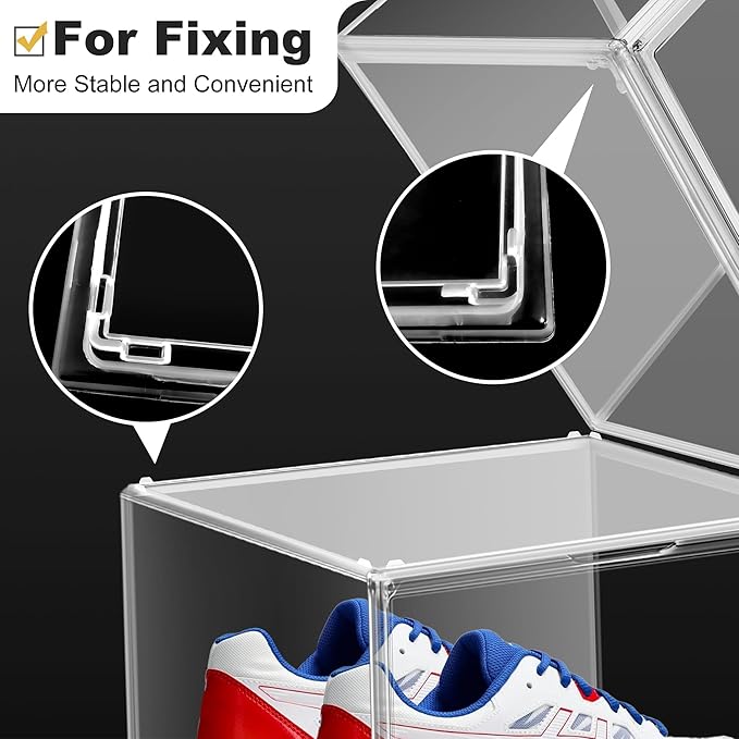 1 Pack Plastic Shoe Storage Boxes Fit US Size 13, Clear Stackable Shoe Display Case with Acrylic Magnetic Side Door, Shoe Containers for Sneaker Storage, Hats, Figure, Collectible, Book, Clothes