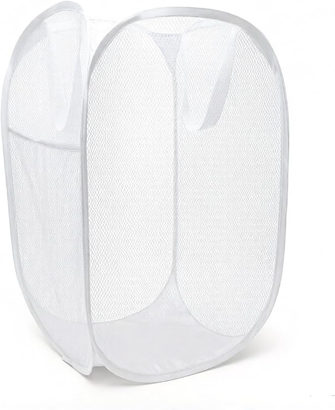 The upgraded pop-up laundry basket features a breathable side pocket mesh design, making it ideal for rooms, apartments, dormitories, travel, business trips, and children's storage (1,white)