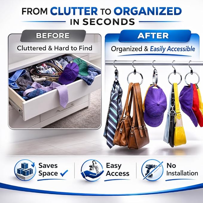Rolly Hanger® Closet Space Saver – Premium Rotating Aluminum Organizer for Belts, Ties, Hats & Handbags – Heavy Duty 360° Swivel – Declutter & Maximize Storage (1 Pack)