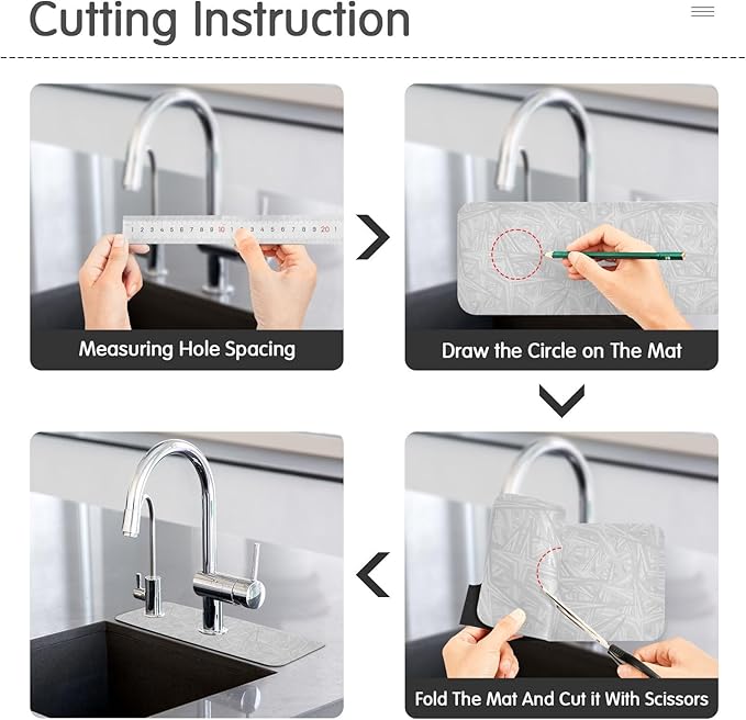 Kitchen Sink Splash Guard 1 PC 14.7 Inch Sink Faucet Mat Splash Guard for Bathroom Countertop Water Absorbent Foldable Cuttable Soft Washable Grey