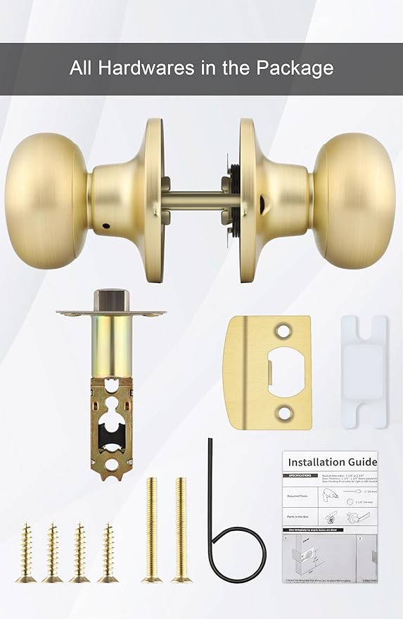 Goldenwarm Gold Closet Door Knobs, Passage Door Knobs, Brushed Gold Door knob Without Lock for Hallway, Closet(6 Pack)