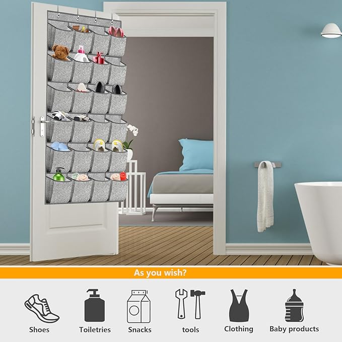 homyfort 2 Pack Over the Door Shoe Organizer, Hanging Shoe Rack Storage Holder with 48 Large Pockets for Closet Door (Grey)