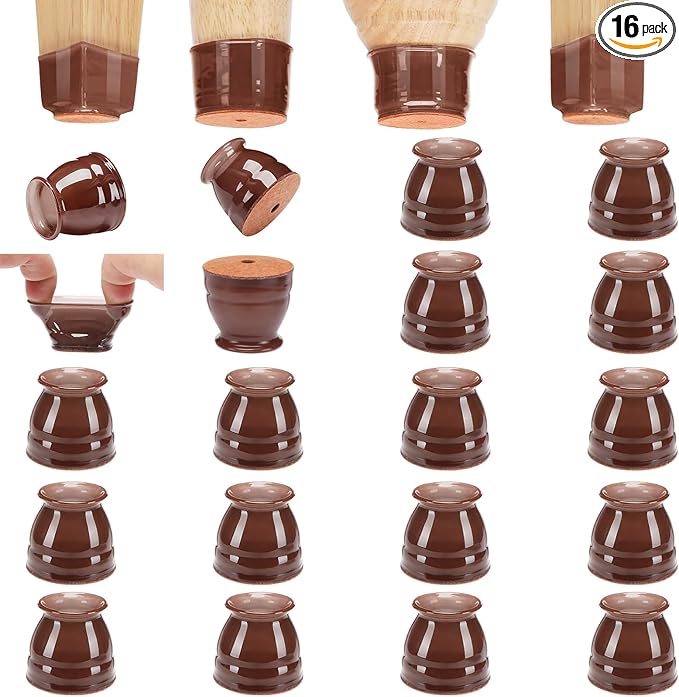 CHUNZEXI 16 Pack Chair Leg Floor Protectors for Hardwood Floors, Silicone Felt Covers Pads Caps, Protect Wood Furniture Feet Floors Noise Reduce and Scratch (Universal Small & Brown)