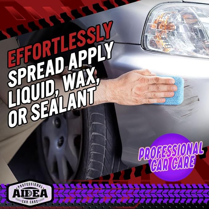 AIDEA Microfiber Applicator Pads-2Pack, Car Wash Sponge, Premium Microfiber Sponge and Cleaning Pads, Perfect for Effortless Wax, Sealant, and Conditioner Application - Blue
