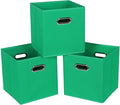 Fabric Cloth Storage Bins,Fabric Cube Bins Organizer with Dual Handles Foldable Cube Storage Baskets for Home Bedroom Storage,Set of 3,(Green)