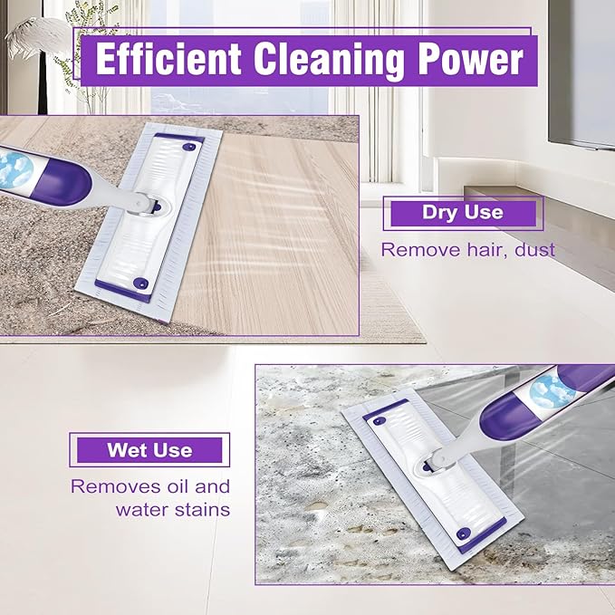 80 Pack Power Mop Refills for Swiffer Power Mop，Unscented&Thickened Multi-Surface and Wood Spray Mops for Floor Cleaning