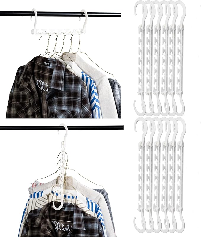 Mr. Pen- Space Saving Hangers for Clothes, 12 pcs, White, Plastic Multi Clothes Hangers Space Saving, 6 Slots, 360° Rotating Hooks