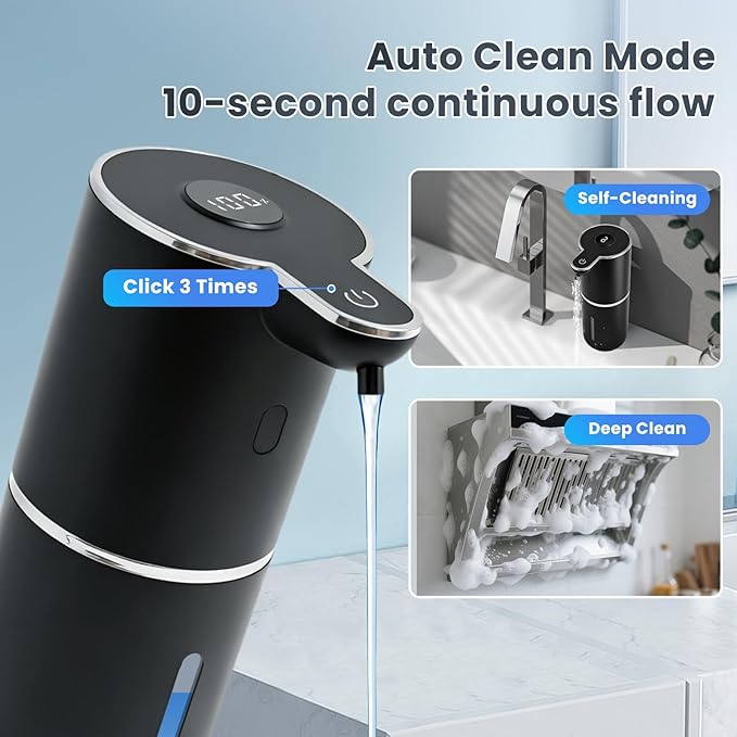 Automatic Soap Dispenser, Touchless Liquid Soap Dispensers, USB Rechargeable, 6-Level Adjustable Volume Control, 12.8oz/380ml, Wall Mount for Kitchen, Bathroom, Free Liquid Dispenser Stickers (Black)