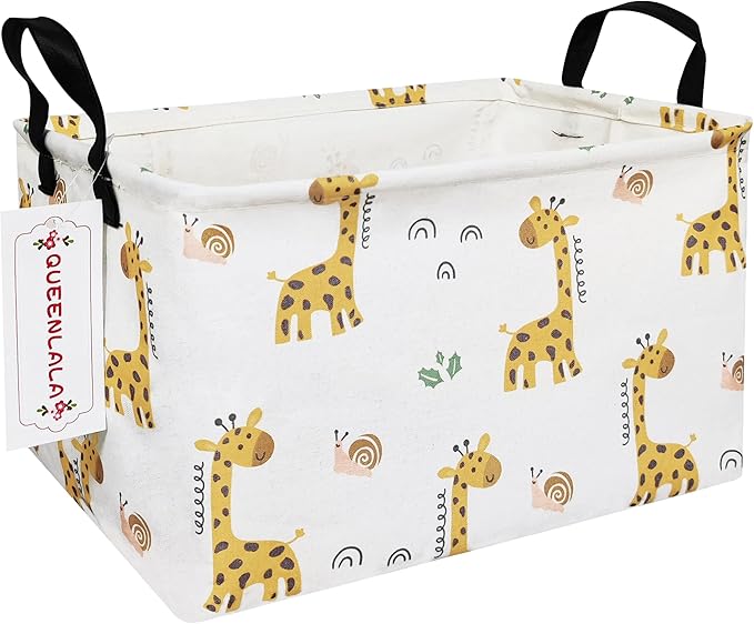 QUEENLALA Rectangular Laundry Hamper/Foldable Nursery Laundry Basket for Organizing/Storage Bin Baskets/Children Toy Office Bedroom/Toy Bin Closet Shelf Baskets (Rec-Giraffe)