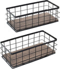 ROSE BLOOM Small Metal Wire Storage Basket, Decorative Wood Base Organizer Bins for Bathroom, Kitchen, Laundry Room, Pantry, Basket for Toilet Paper, Fruits, Spices (2 Pack)