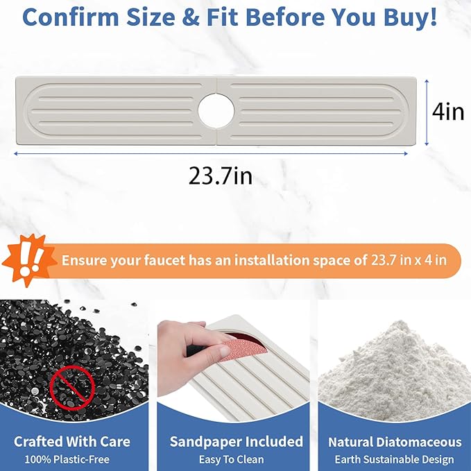 Kitchen Faucet Mat, Diatomite Sink Faucet Mat Splash Guard for Kitchen, Water Absorbing Stone Tray for Sink, Quick Drying Faucet Mat for Kitchen Sink, Absorbent Stone Drying Tray for Bathroom Counter