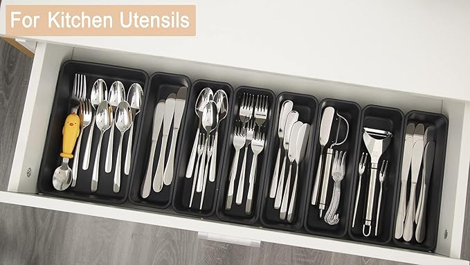 44 PCS Interlocking Drawer Organizer Set,4-Size Plastic Versatile Bathroom and Desk Drawer Divider Organizer Trays,Multi-size Storage Bins for Office,Jewelries, Kitchen Utensils and Makeup