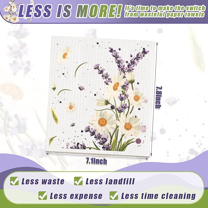 6 Pcs Swedish Kitchen Dish Towels Kitchen Cloths Reusable Sponge Cleaning Cloths Absorbent Dish Cloth Quick Drying Washable Cleaning Wipes No Odor Hand Towel (Lavender)