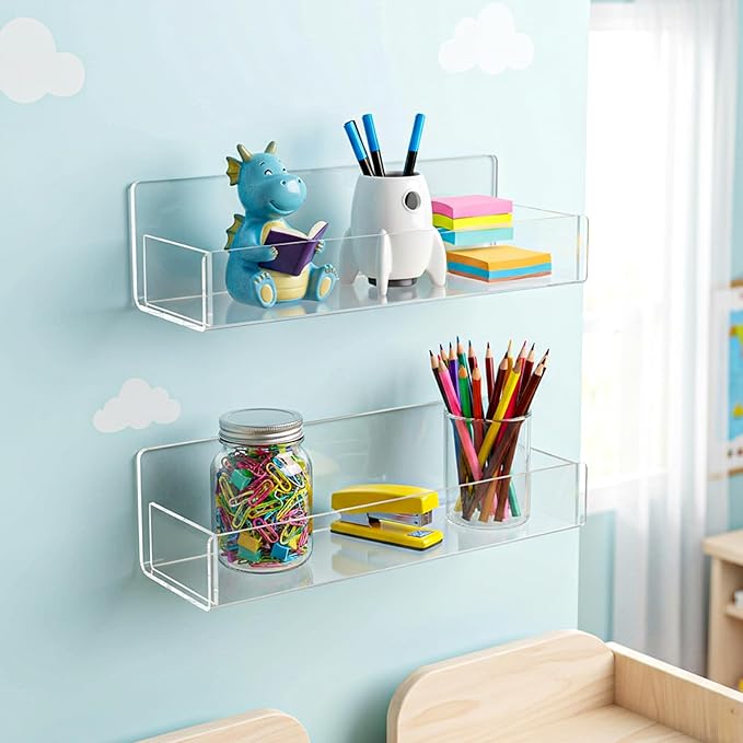 4 Pack Acrylic Spice Rack Wall Mount-9 Inch, Clear Spice Shelf Storage Holder, Hanging Seasoning Rack Organizer for Cabinet Door, Cupboard or Wall Kitchen (Adhesive or Screw)