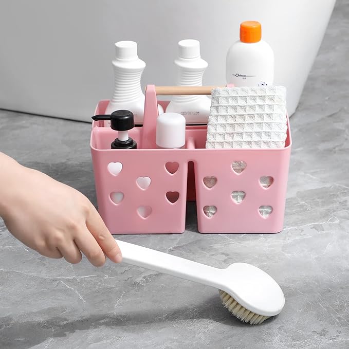 Anyoifax Portable Shower Caddy Plastic Shower Basket Organizer Divided Bathroom Caddy Storage Cleanning Caddy Tote with Handle for College, Dorm Room, Kitchen, Pink