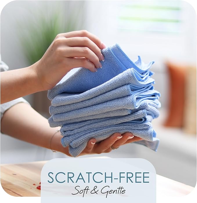 Hearth & Harbor Microfiber Cleaning Cloth, Towels for Cars 144 Pack Washcloths, Blue Rags, Reusable Towel, Cloth Rags Cleaning, Lint Free 12''x12''