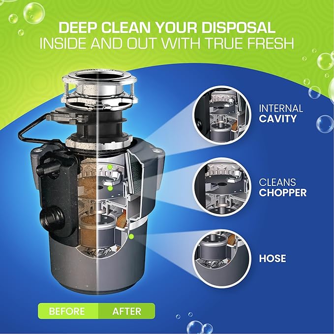 True Fresh Garbage Disposal Cleaner Powder Packets, Large 15g Drop-In Sink Packets, Deep Foaming Sink & Drain Cleaner for Grease & Residue, Disposal Cleaner and Deodorizer, Fresh Citrus Scent, 24 Pack
