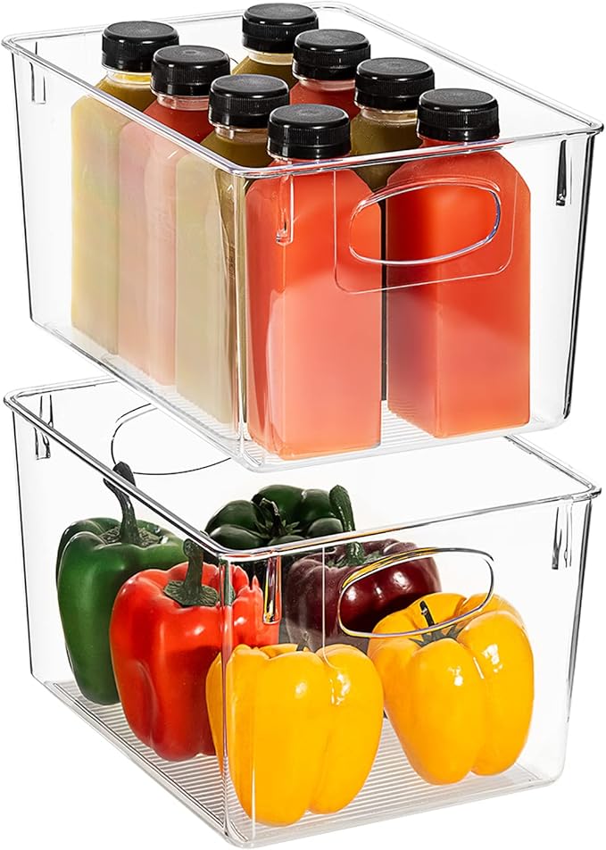 Sorbus Large Clear Plastic Storage Bins for Shelves, Clothes, with Handle - Clear Storage Bins, Drawer, Shelf, Closet, Pantry, Fridge, Freezer Organizer Bins, Closet Organizers and Storage (2 pack)