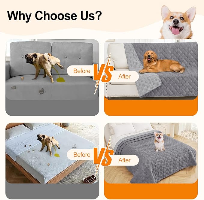 Smiry Reversible Waterproof Couch Covers for Sofa, Washable Dogs Pet Couch Covers for 3 Cushion Sofa Pet Friendly, Water Resistant Furniture Protector Slipcover, Geometric (52"x82", Grey/Light Grey)