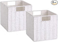Vagusicc Wicker Storage Basket, Set of 2 Hand-Woven Storage Baskets for Organizing, White Foldable Cube Storage Bins Organizer, 9 x 9 Inch Square Wicker Storage Baskets for Shelves Pantry Decor