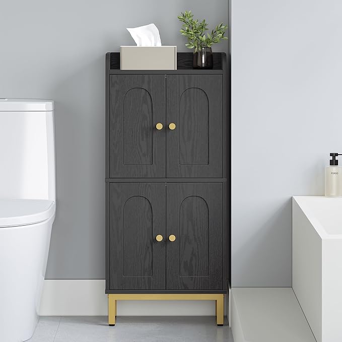 Bathroom Cabinet, Small Storage Cabinet with 4 Doors, Bathroom Organizers and Storage Cabinets with Adjustable Feet. Cabinets Freestanding for Living Room, Kitchen, 7.1"D x 14.6"W x 32.7"H