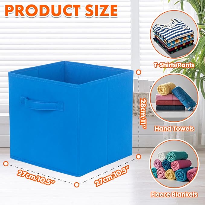 PowerKing Collapsible Storage Cubes with Handles, Fabric Foldable Bins for Closet Shelves, Durable Organization Storage Bins, 10.5'' x 11'' x 10.5'' (6Pack, Royal Blue)