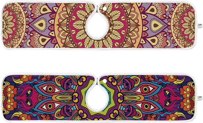 Sink Faucet Absorbing Mat Kitchen Sink Splash Guard Splash Faucet Drip Catcher for Bar RV Bathroom 2PCS 30x5.5in Mandala Pattern Purple and Orange
