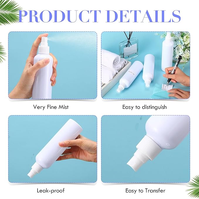 Eccliy 32 Pcs 8 oz Spray Bottles Fine Mist Plastic Spray Bottles Clear Empty Sprayer Hairs Refillable Travel Sprayer with Pump Cap for Cleaning Oils Travel Perfumes(White,Colored)