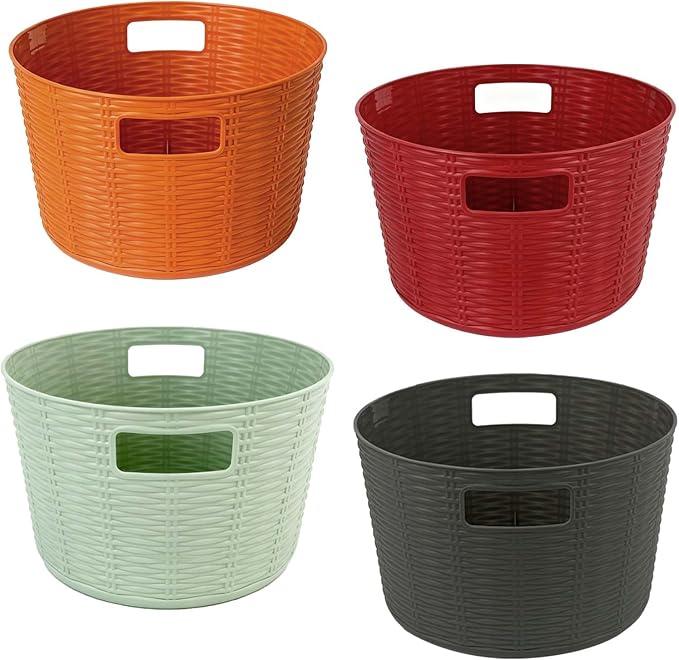 12-Pack Plastic Storage Baskets, Stackable & Nestable Organizer Bins for Toys, Clothes, Home (Multicolor - Circular)
