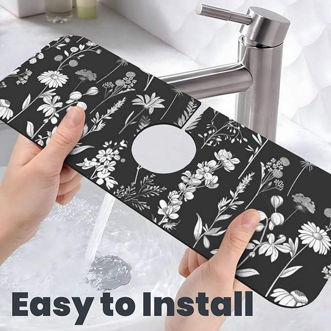 Faucet Draining Mat For Kitchen Sink, Wildflowers Plants Diatom Mud Absorbent Drain Pad For Bathroom Kitchen Sink Splash Guard Drying Mat