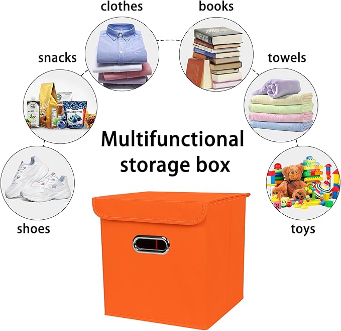 Closet Organizers Fabric Storage Bins With Lids Collapsible Cube Storages Organizer Basket With Handles,Storage Boxes for Clothes Storage,Office,Toys,3 Pack,（Orange