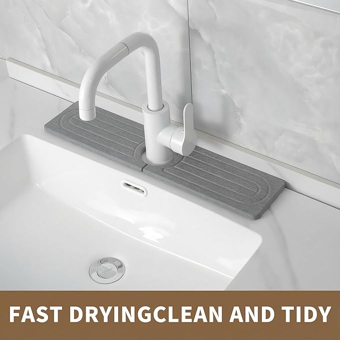Faucet Mat for Kitchen Sink,Diatomite Fast Drying Stone Sink Tray,Faucet Splash Guard for Bathroom Counter [15.8"x4"],Super Absorbent, Prevents Moisture Buildup