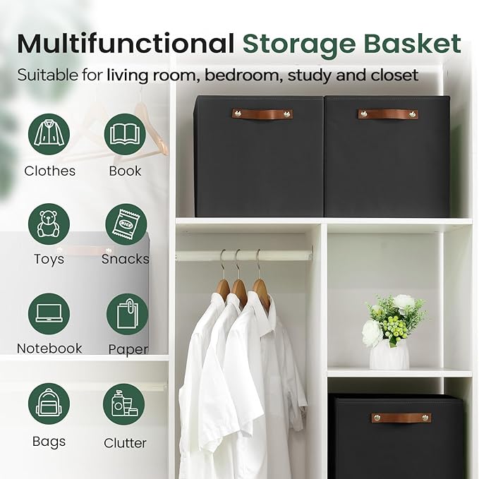 6-Pack Storage Cubes with Handles & Label Holders Basket, Closet Cube Home Organizer Bins(Black, 13 x 13 x 13 inch)