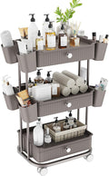 3 Tier Drawer Shelf Beauty Cart with 12 Movable Storage Organizer, Thickened Durable ABS, 360° Wheels for Salon Station for Hair Stylist, Beauty Salon, Spa Massage Parlor, Makeup Organizer - Brown