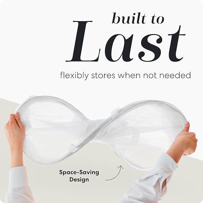 Foldable Laundry Basket - Popup and Collapsible, Durable Mesh Material, Folds for Storage, Easy Carry Handles - Great Hamper for College Dorm, Laundry Room or Travel (White, 2-Compartments)