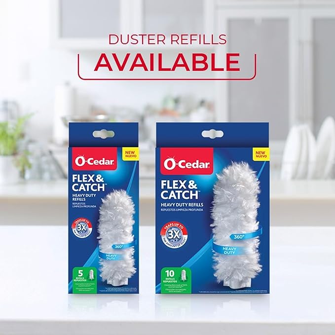 O-Cedar Flex & Catch Heavy Duty Dusting Kit with 15 Disposable Duster Refills | New & Improved Model | Extendable 3 Ft Handle with Stay-On Duster Hook | Traps 3X More Dust Than Feather Dusters
