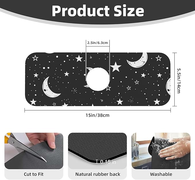 Faucet Draining Mat For Kitchen Sink, Moons Stars White Diatom Mud Absorbent Drain Pad For Bathroom Kitchen Sink Splash Guard Drying Mat