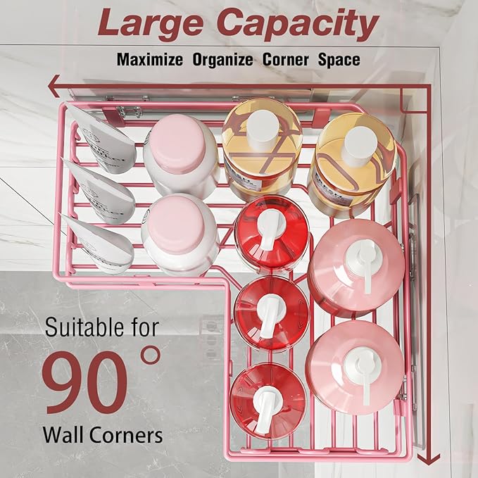 4-Pack Adhesive Corner Shower Caddy with Soap Holder, No Drilling Wall Mounted Shower Shelves-Rustproof, Organizer for Bathroom, Kitchen & Home Decor. Pink