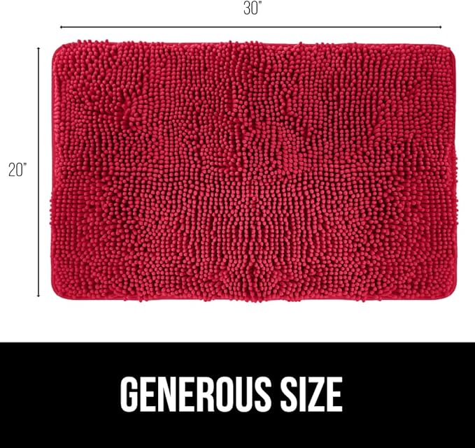 GORILLA GRIP Bath Rug Mat 30x20, Thick Soft Absorbent Chenille, Quick Dry Microfiber Mats, Rubber Backing Washable Shower Floor Rugs, US Designed Bathroom Bathmat Home Decor Accessories, Red