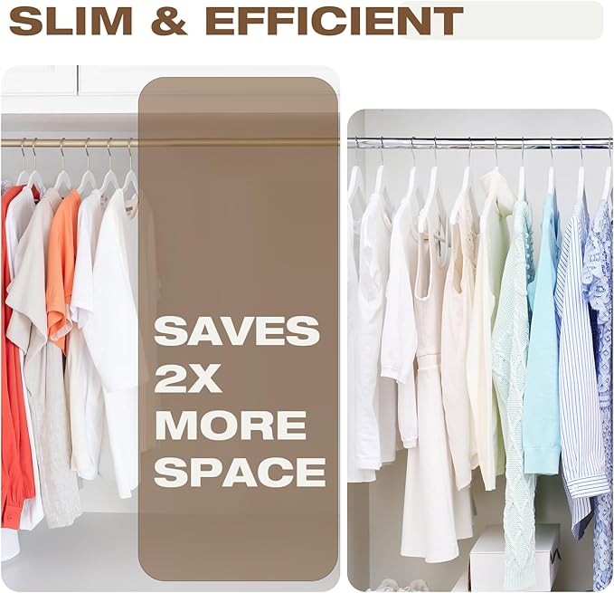 50 Pack White Velvet Hangers,Non Slip,Heavy-Duty,Slim,Space Saving,with Felt Surface and Gold 360°Swivel Hook,for Pants,Outfit,Skirts,Suits,Coats,Dresses ect.