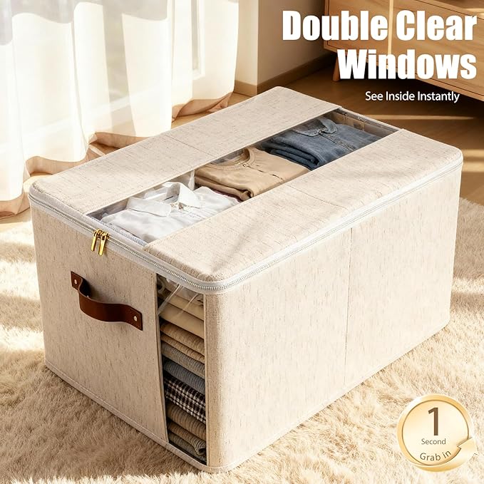 2 Pack Large Fabric Storage Baskets for Shelves, Basket Organizers and storage Bins with Handles for Home Organizing, Beige Decorative Collapsible Baskets for Clothes, Toys, and Blankets