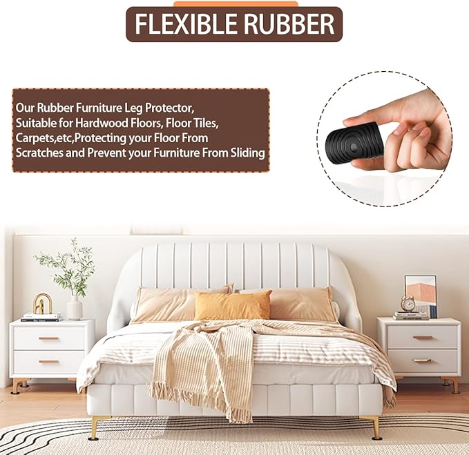 Furniture Coasters Non-Slip Bed Leg Pads Round Rubber Anti Sliding Caster Cups for Hardwood Floors Black 8PCS 2.5inch