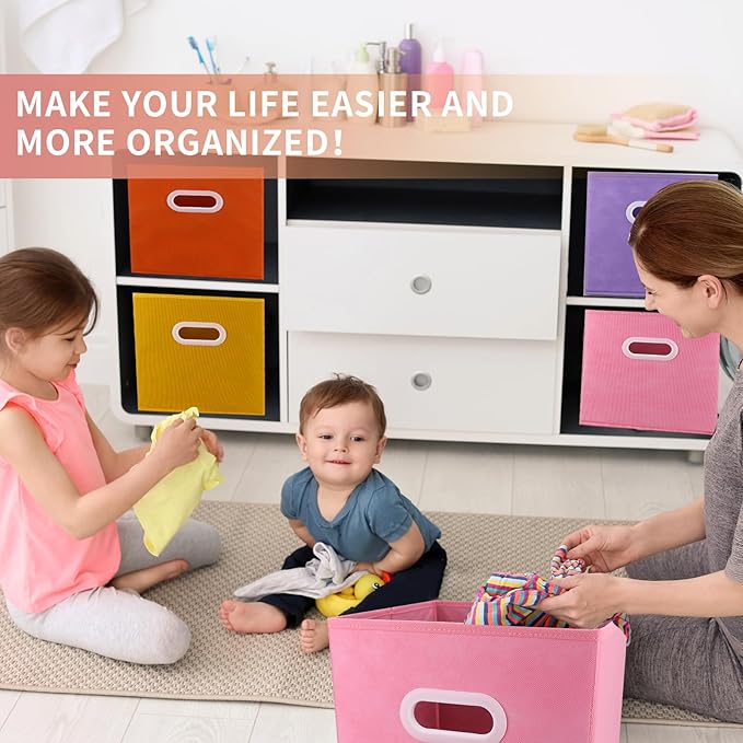 Lourome 11 inch Cube Storage Organizer, Closet Organizers and Storage Bins with Handle, Collapsible Storage Bins for Shelves, Baskets Box for Clothes, Home, Toy, Lego, Fabric, Pack of 6