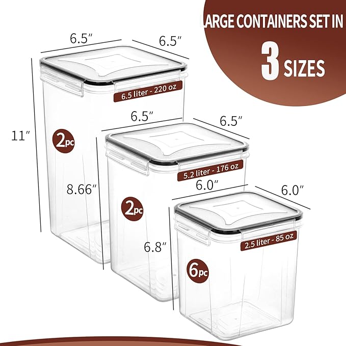Skroam Large Airtight Food Storage Containers with Lids, 10 Pack Cereal Containers Storage Set - BPA Free Pantry Organizers and Storage for Flour, Sugar & Rice with Measuring Cup, Labels & Marker