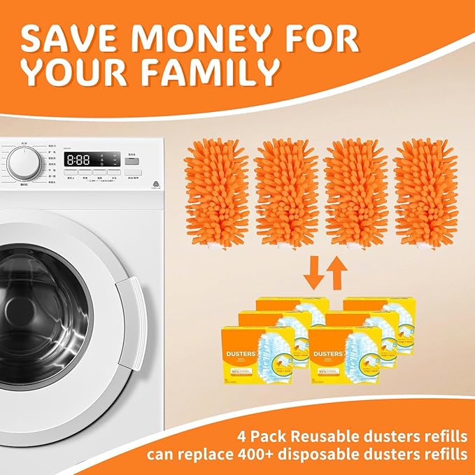 Reusable Duster Refill Compatible with Swiffer Hand Duster, 360 Heavy Duty Duster Refills, Microfiber Washable Dusters Refills for Swiffer Extended Duster, 4 Pack (Handle is Not Included)