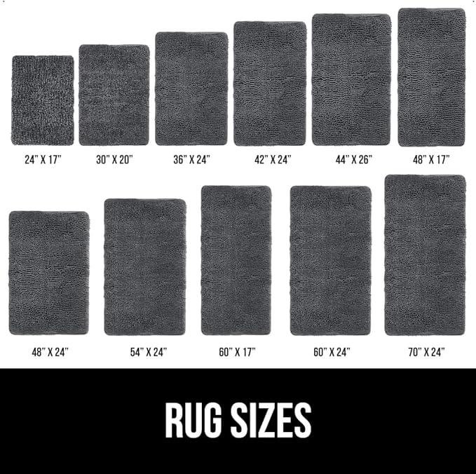 GORILLA GRIP Bath Rug Mat 60x24, Soft Absorbent Chenille, Quick Dry Microfiber Mats, Rubber Backing Washable Shower Floor Rugs, Bathmat Runner, US Designed Bathroom Home Decor Accessories Charcoal